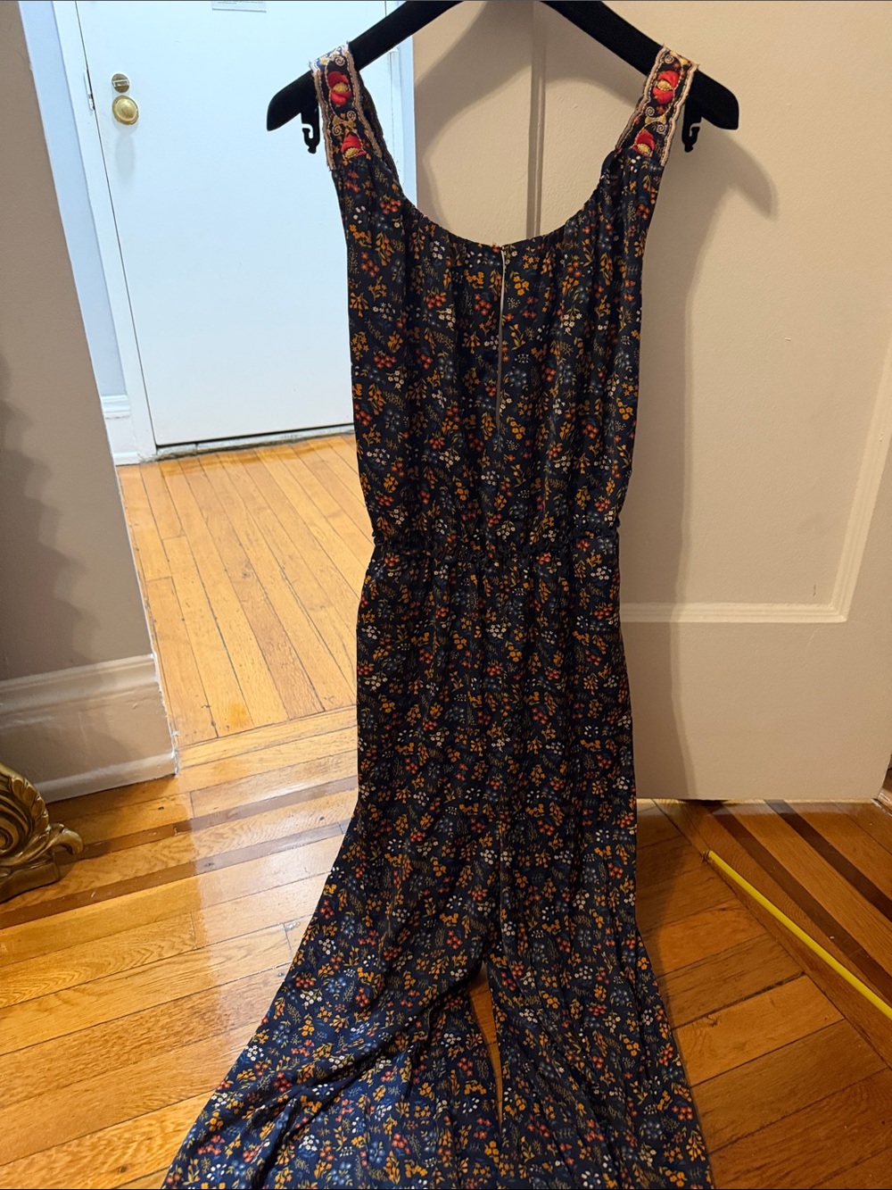 Madewell Navy Floral Sleeveless Jumpsuit with Embroidered Straps